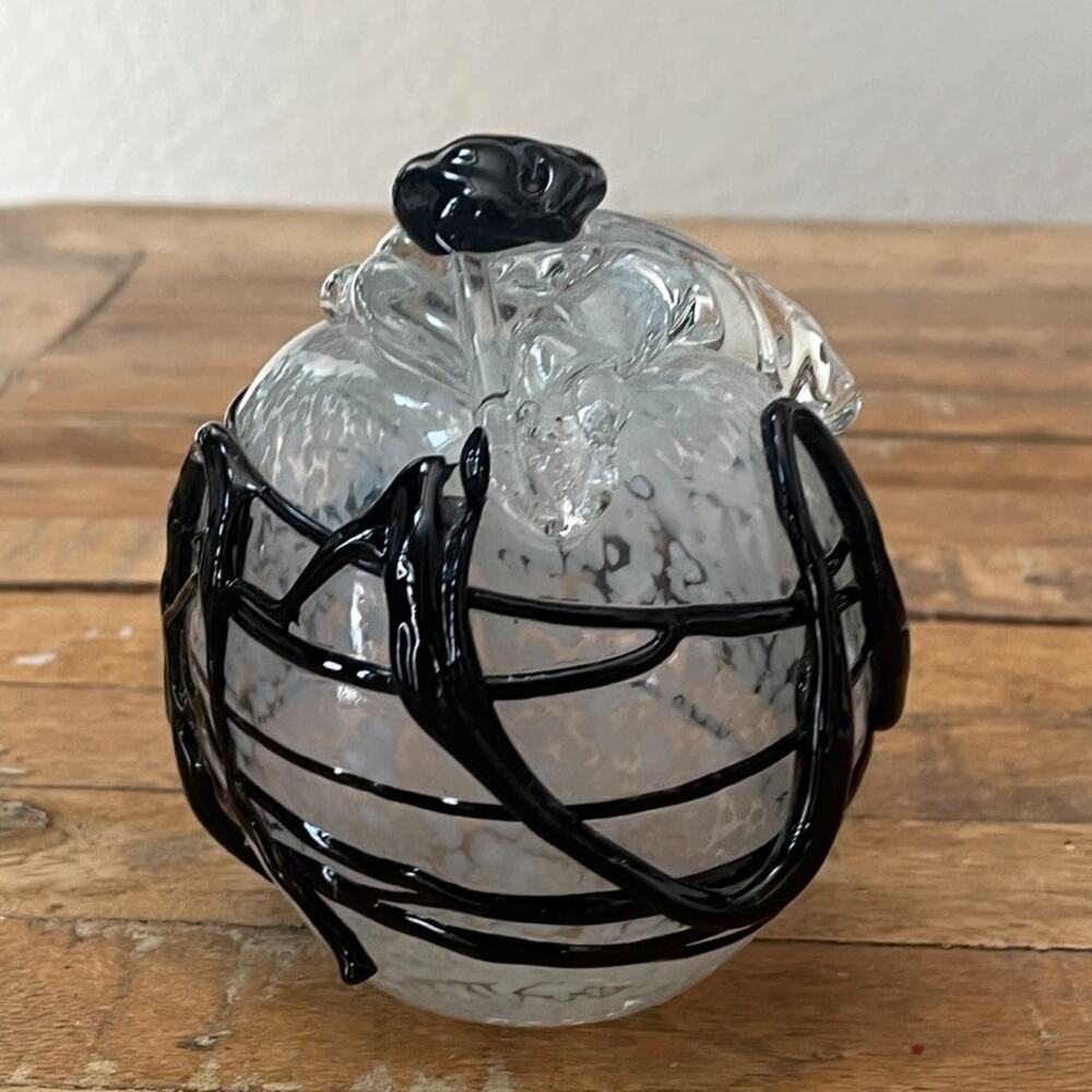 Hand-Blown Art Glass Clear Abstract Sculpture Black Drip Glass 5.5" - Picture 2 of 8